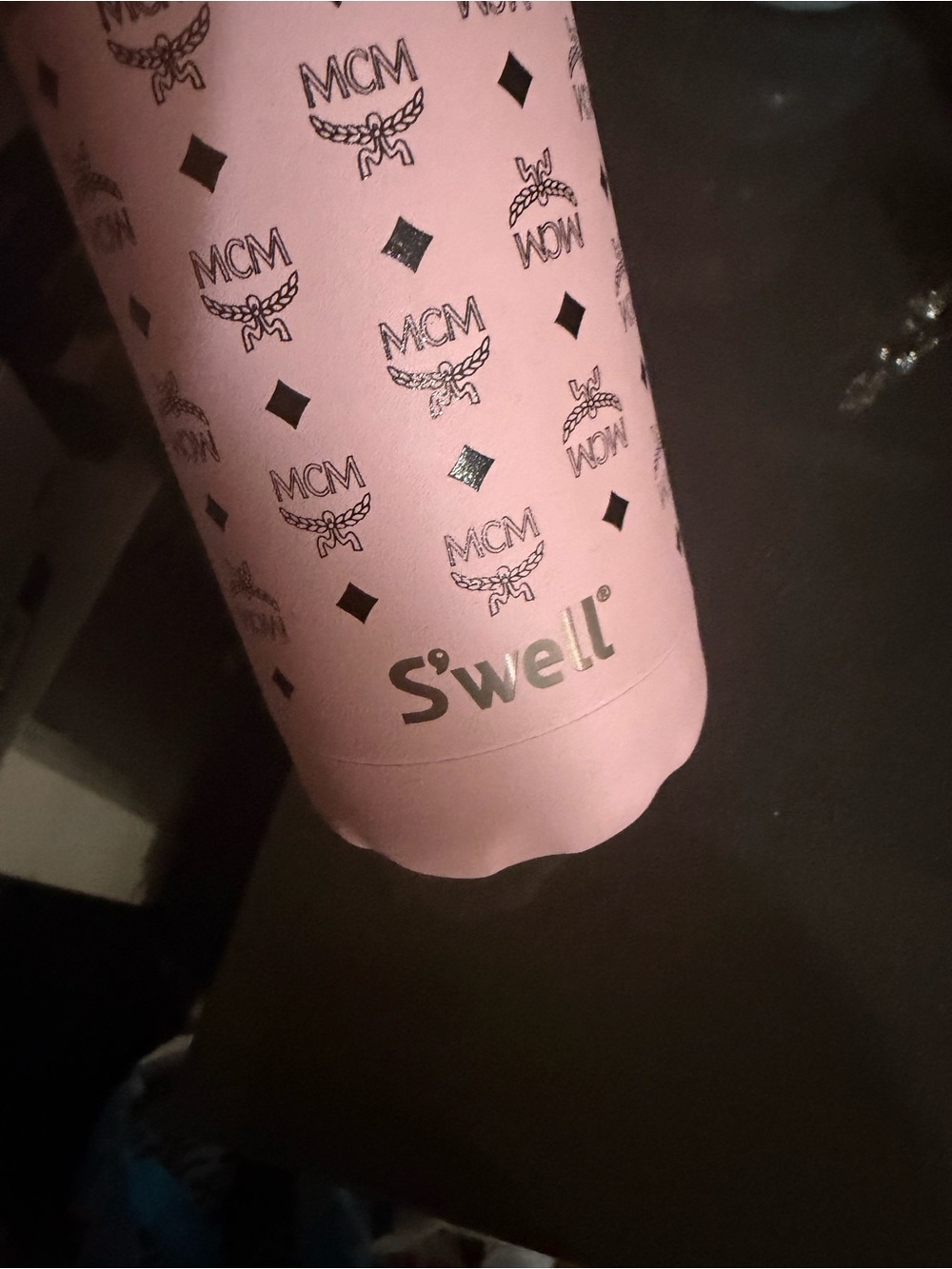 S'well Pink Bottle with Black MCM Monogram